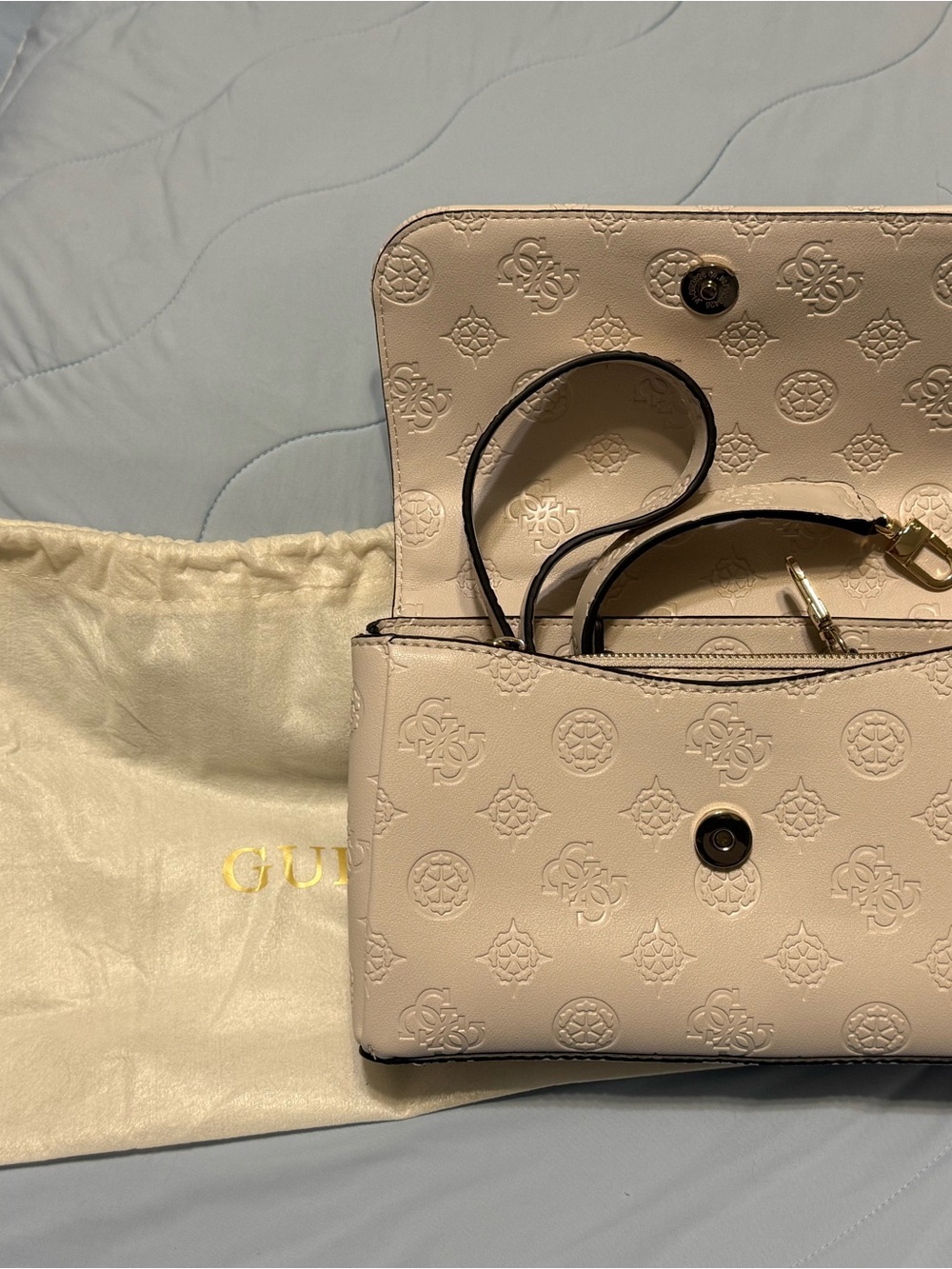 GUESS Cream Embossed Logo Crossbody Bag - Picture 2 of 2